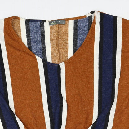 Papaya Womens Brown Striped Polyester Cropped T-Shirt Size 12 Scoop Neck