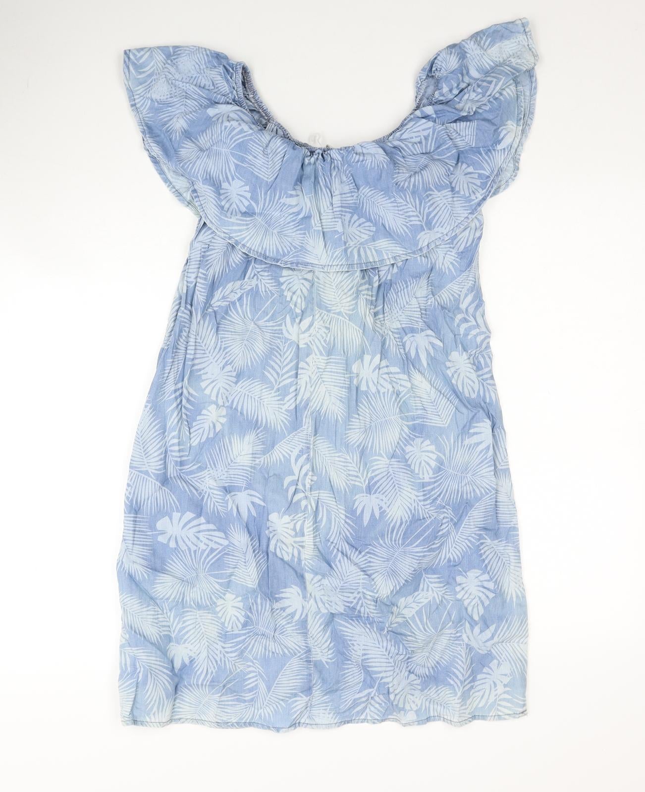 Dorothy Perkins Womens Blue Floral Cotton Fit & Flare Size 12 Off the Shoulder Pullover