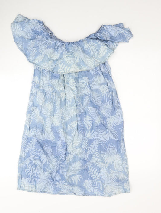 Dorothy Perkins Womens Blue Floral Cotton Fit & Flare Size 12 Off the Shoulder Pullover