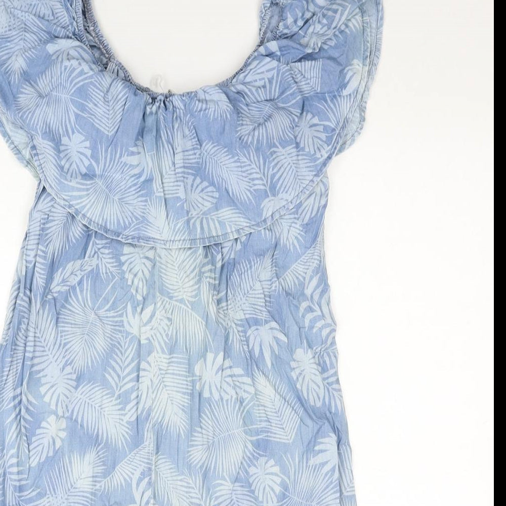 Dorothy Perkins Womens Blue Floral Cotton Fit & Flare Size 12 Off the Shoulder Pullover