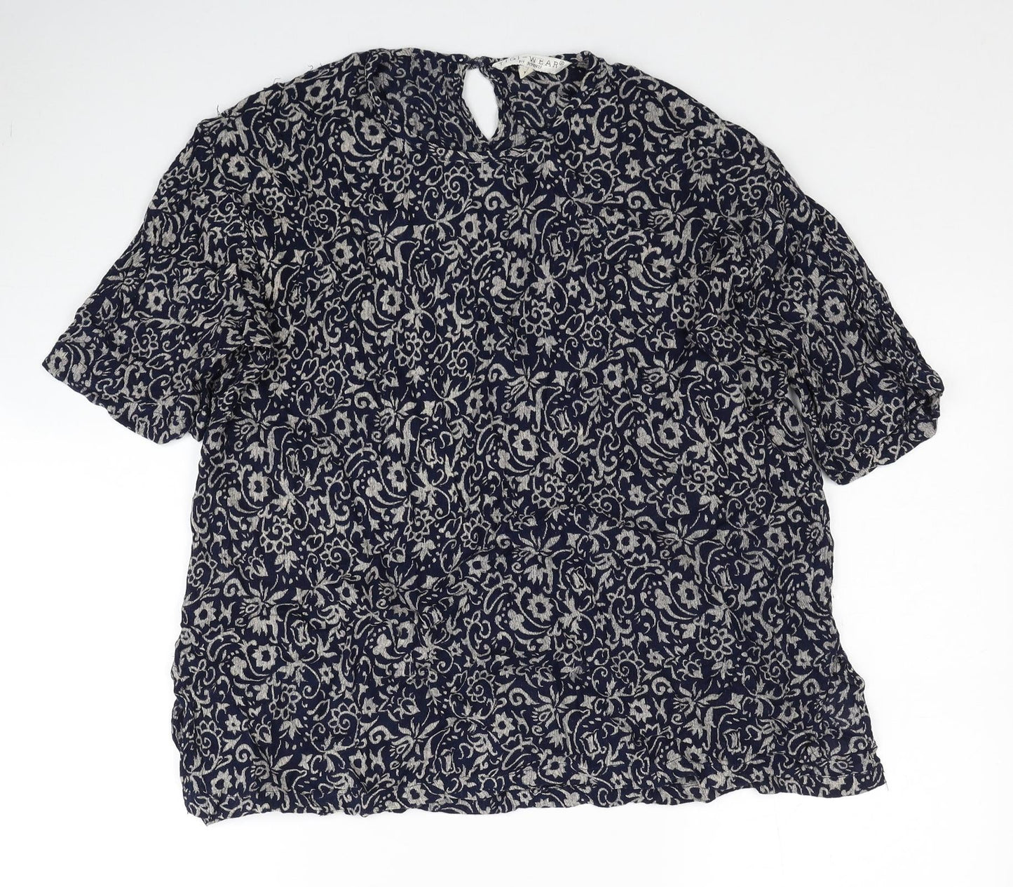 TIGI Womens Blue Floral Viscose Basic Blouse Size L Round Neck