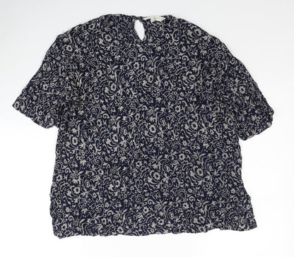 TIGI Womens Blue Floral Viscose Basic Blouse Size L Round Neck