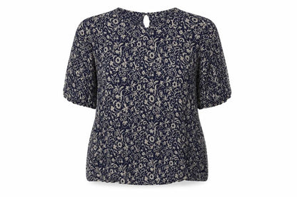 TIGI Womens Blue Floral Viscose Basic Blouse Size L Round Neck