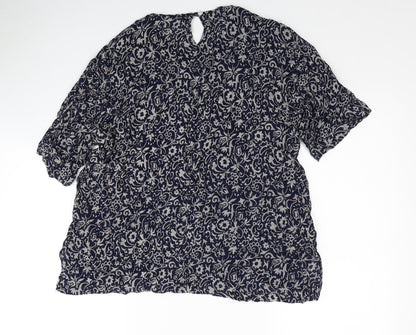 TIGI Womens Blue Floral Viscose Basic Blouse Size L Round Neck