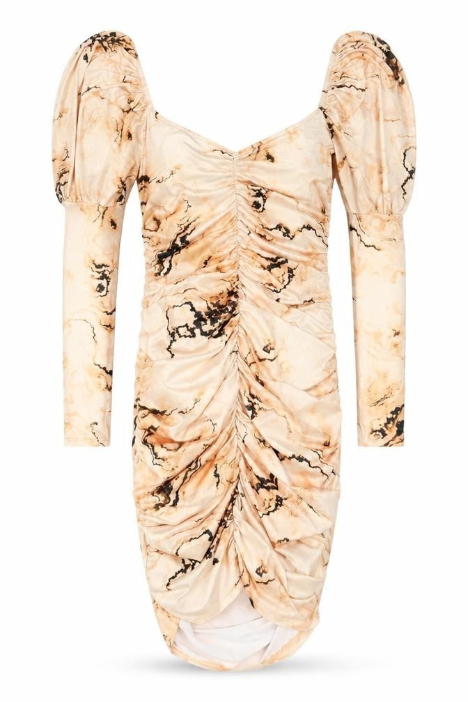 ASOS Womens Beige Tie Dye Polyester Bodycon Size 4 Off the Shoulder Pullover - Balloon Sleeve