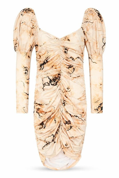 ASOS Womens Beige Tie Dye Polyester Bodycon Size 4 Off the Shoulder Pullover - Balloon Sleeve