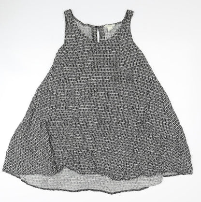 H&M Womens Black Geometric Viscose Trapeze & Swing Size 12 Scoop Neck Button