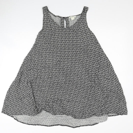 H&M Womens Black Geometric Viscose Trapeze & Swing Size 12 Scoop Neck Button