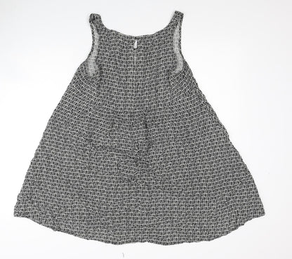 H&M Womens Black Geometric Viscose Trapeze & Swing Size 12 Scoop Neck Button