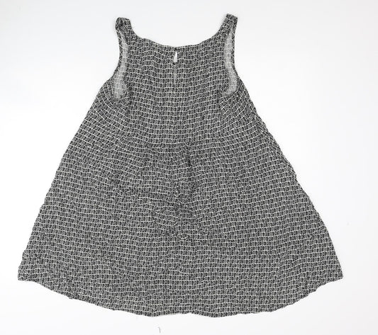 H&M Womens Black Geometric Viscose Trapeze & Swing Size 12 Scoop Neck Button