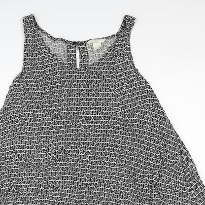 H&M Womens Black Geometric Viscose Trapeze & Swing Size 12 Scoop Neck Button