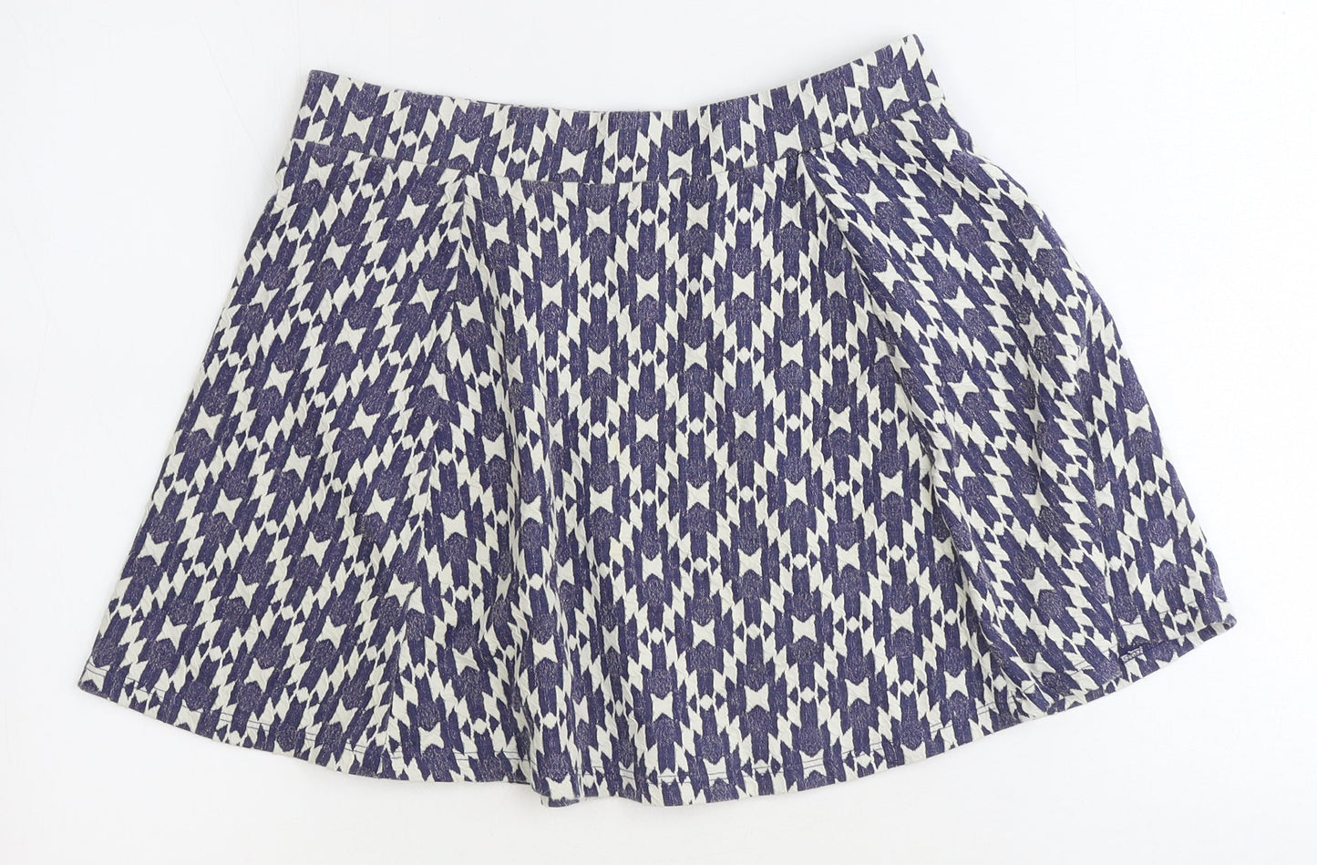 NEXT Womens Blue Geometric Cotton Swing Skirt Size 12