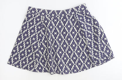 NEXT Womens Blue Geometric Cotton Swing Skirt Size 12