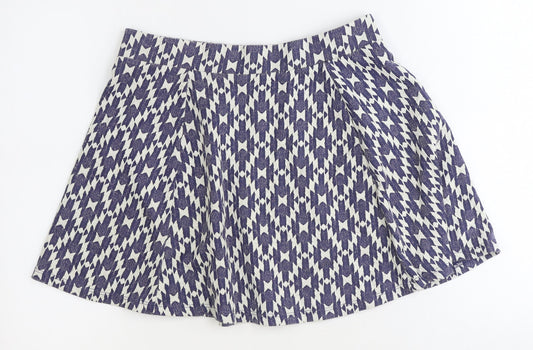 NEXT Womens Blue Geometric Cotton Swing Skirt Size 12