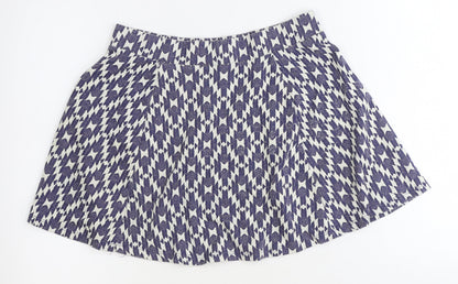 NEXT Womens Blue Geometric Cotton Swing Skirt Size 12