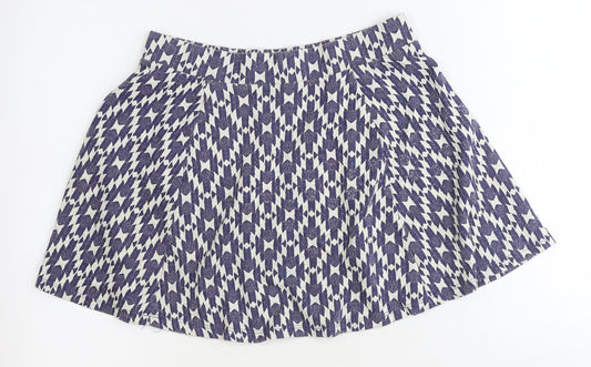 NEXT Womens Blue Geometric Cotton Swing Skirt Size 12