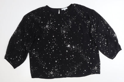 Warehouse Womens Black Geometric Polyester Basic Blouse Size 14 Round Neck - Star Print