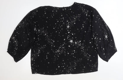 Warehouse Womens Black Geometric Polyester Basic Blouse Size 14 Round Neck - Star Print