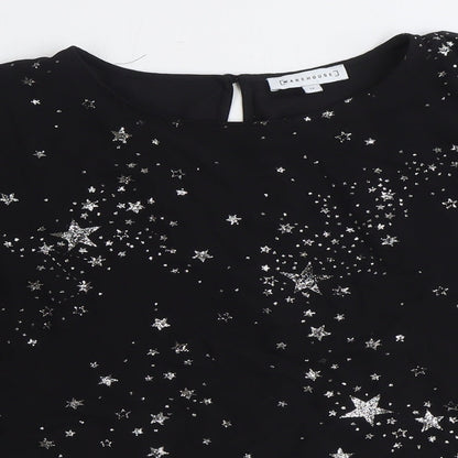 Warehouse Womens Black Geometric Polyester Basic Blouse Size 14 Round Neck - Star Print