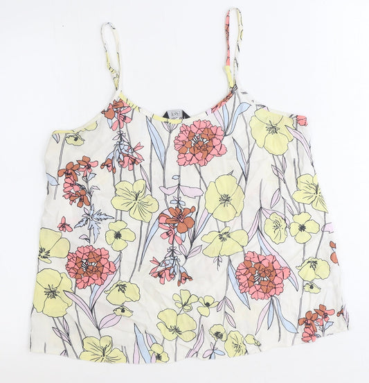 F&F Womens Ivory Floral Viscose Basic Tank Size 12 Round Neck
