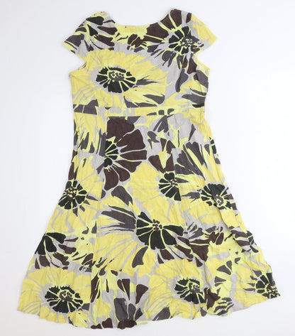 Epilogue Womens Yellow Floral Linen A-Line Size 12 Scoop Neck Zip