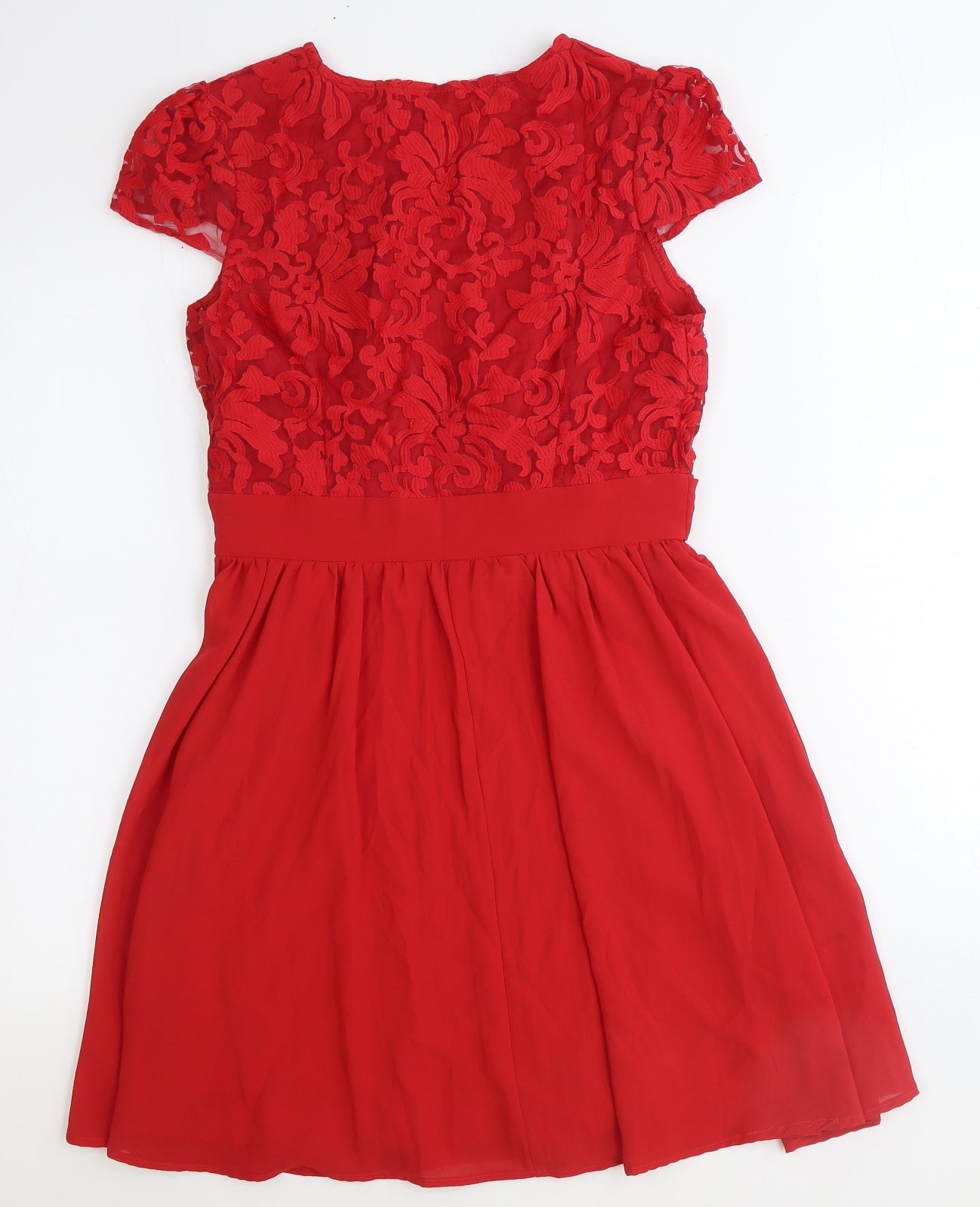 Boohoo Womens Red Floral Polyester Ball Gown Size 10 V-Neck Zip