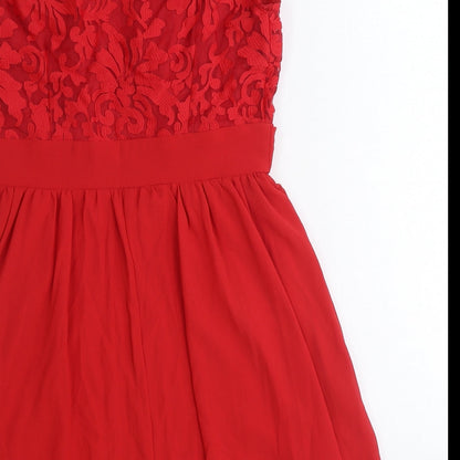 Boohoo Womens Red Floral Polyester Ball Gown Size 10 V-Neck Zip