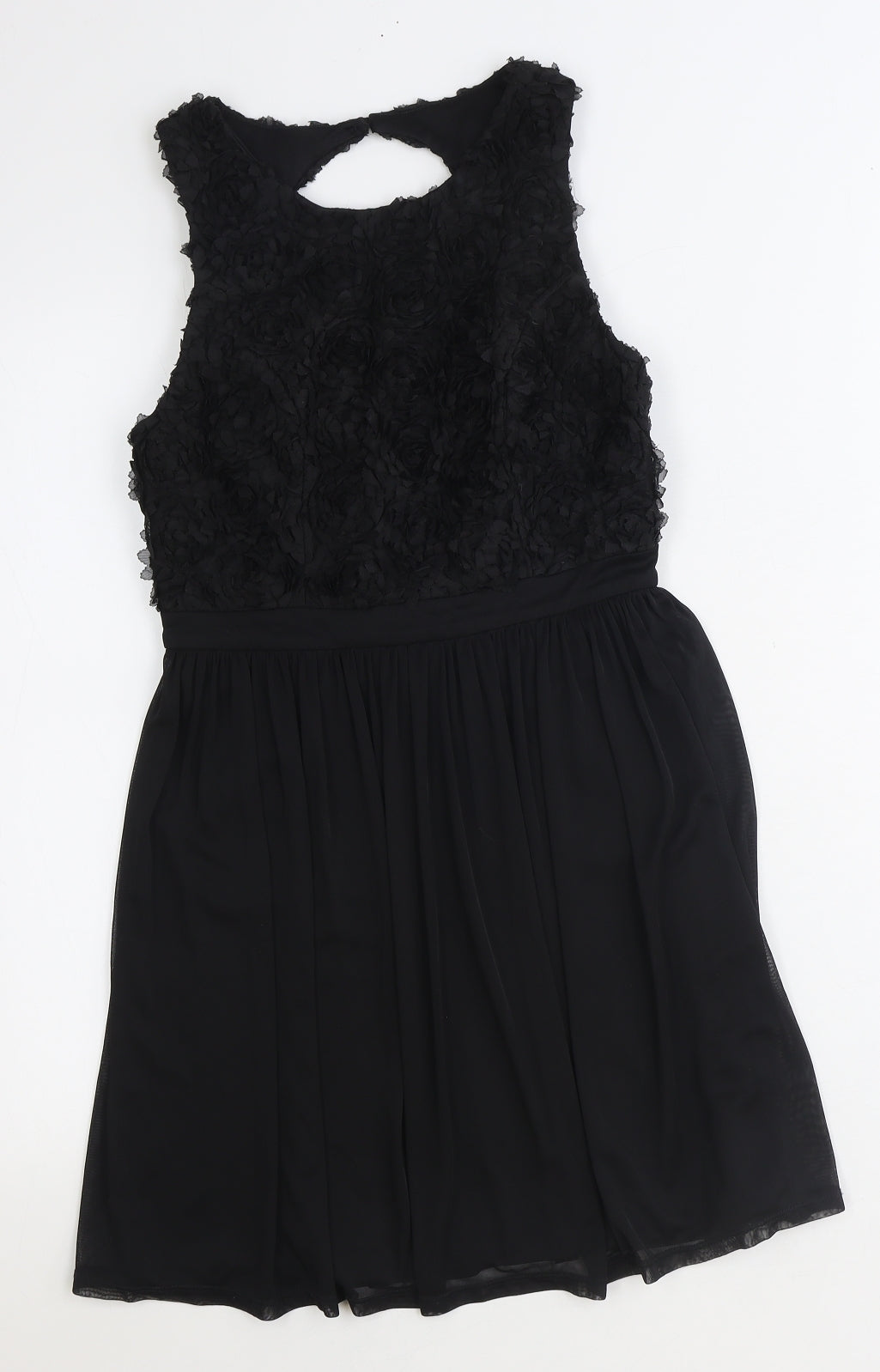 Miss Selfridge Womens Black Floral Polyester Fit & Flare Size 8 Scoop Neck Zip