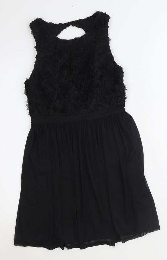 Miss Selfridge Womens Black Floral Polyester Fit & Flare Size 8 Scoop Neck Zip