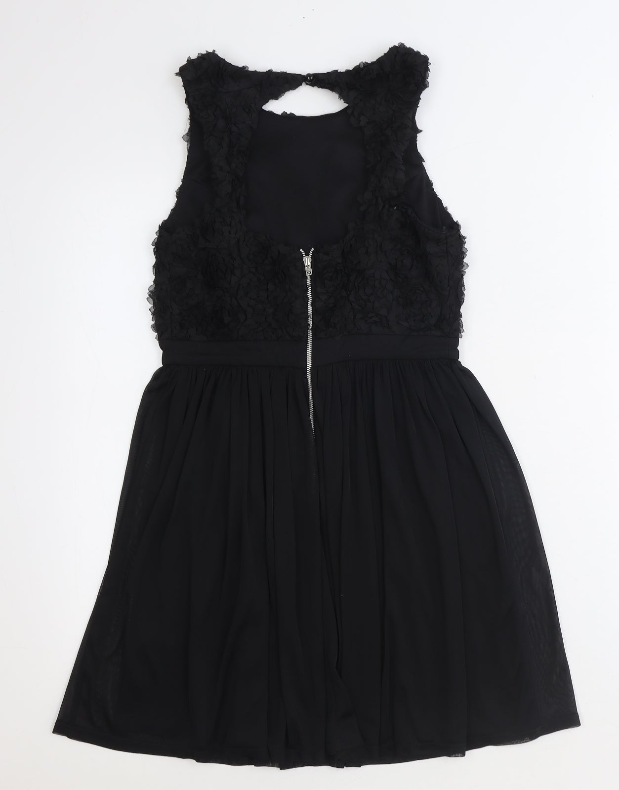 Miss Selfridge Womens Black Floral Polyester Fit & Flare Size 8 Scoop Neck Zip