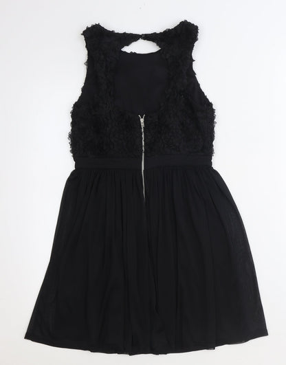 Miss Selfridge Womens Black Floral Polyester Fit & Flare Size 8 Scoop Neck Zip