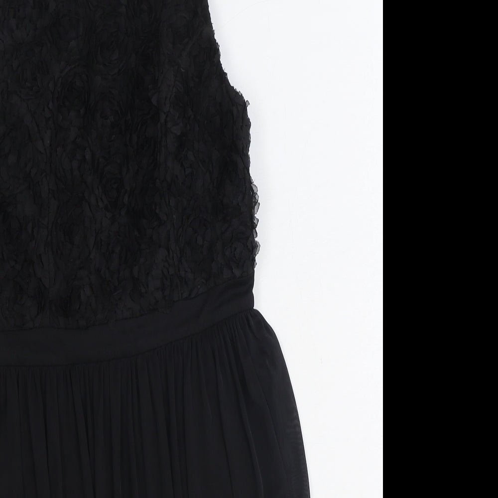 Miss Selfridge Womens Black Floral Polyester Fit & Flare Size 8 Scoop Neck Zip