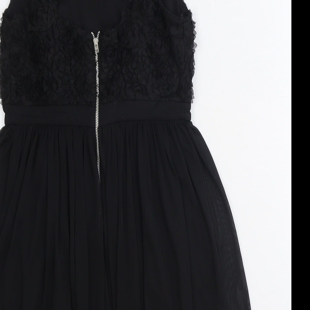 Miss Selfridge Womens Black Floral Polyester Fit & Flare Size 8 Scoop Neck Zip