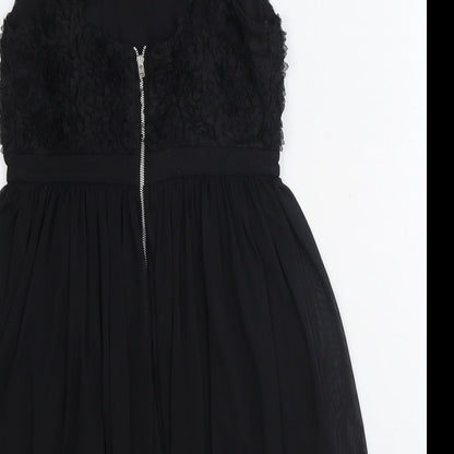 Miss Selfridge Womens Black Floral Polyester Fit & Flare Size 8 Scoop Neck Zip