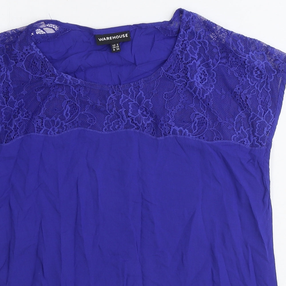 Womens UK Size 8 Warehouse Blue Basic Blouse