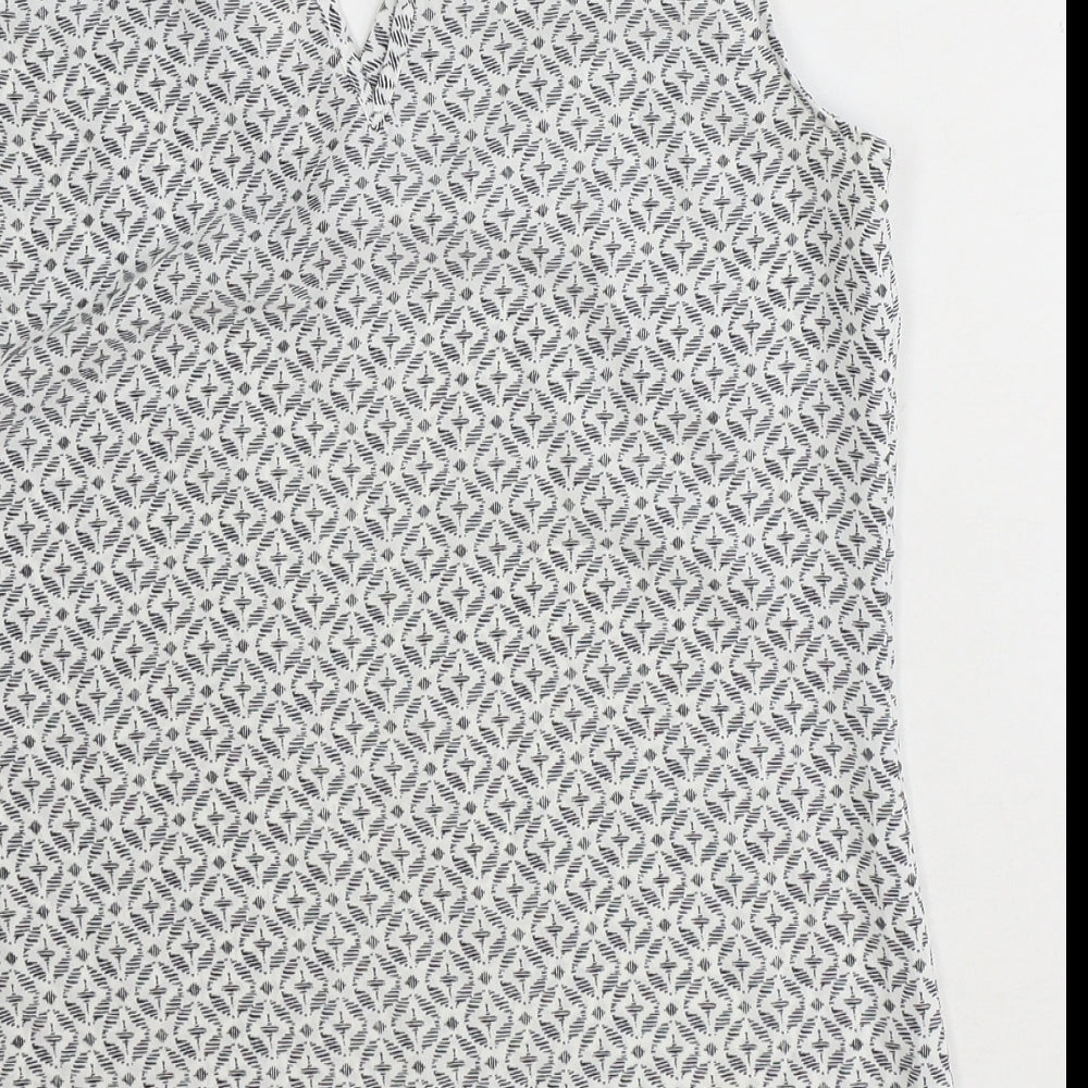 TU Womens White Geometric Polyester Basic Tank Size 8 V-Neck