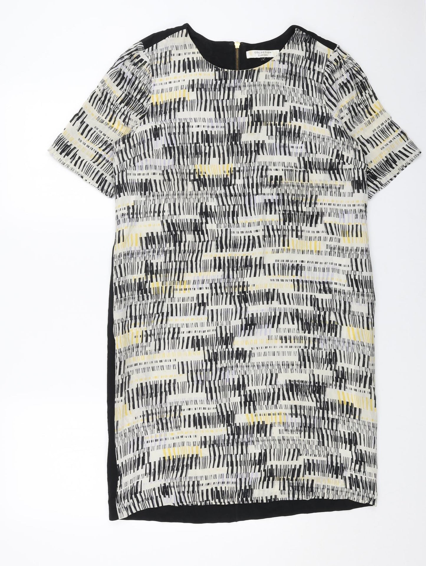 John Lewis Womens Black Geometric Viscose Shift Size 12 Round Neck Zip