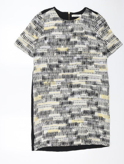 John Lewis Womens Black Geometric Viscose Shift Size 12 Round Neck Zip
