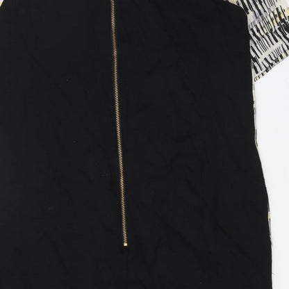 John Lewis Womens Black Geometric Viscose Shift Size 12 Round Neck Zip