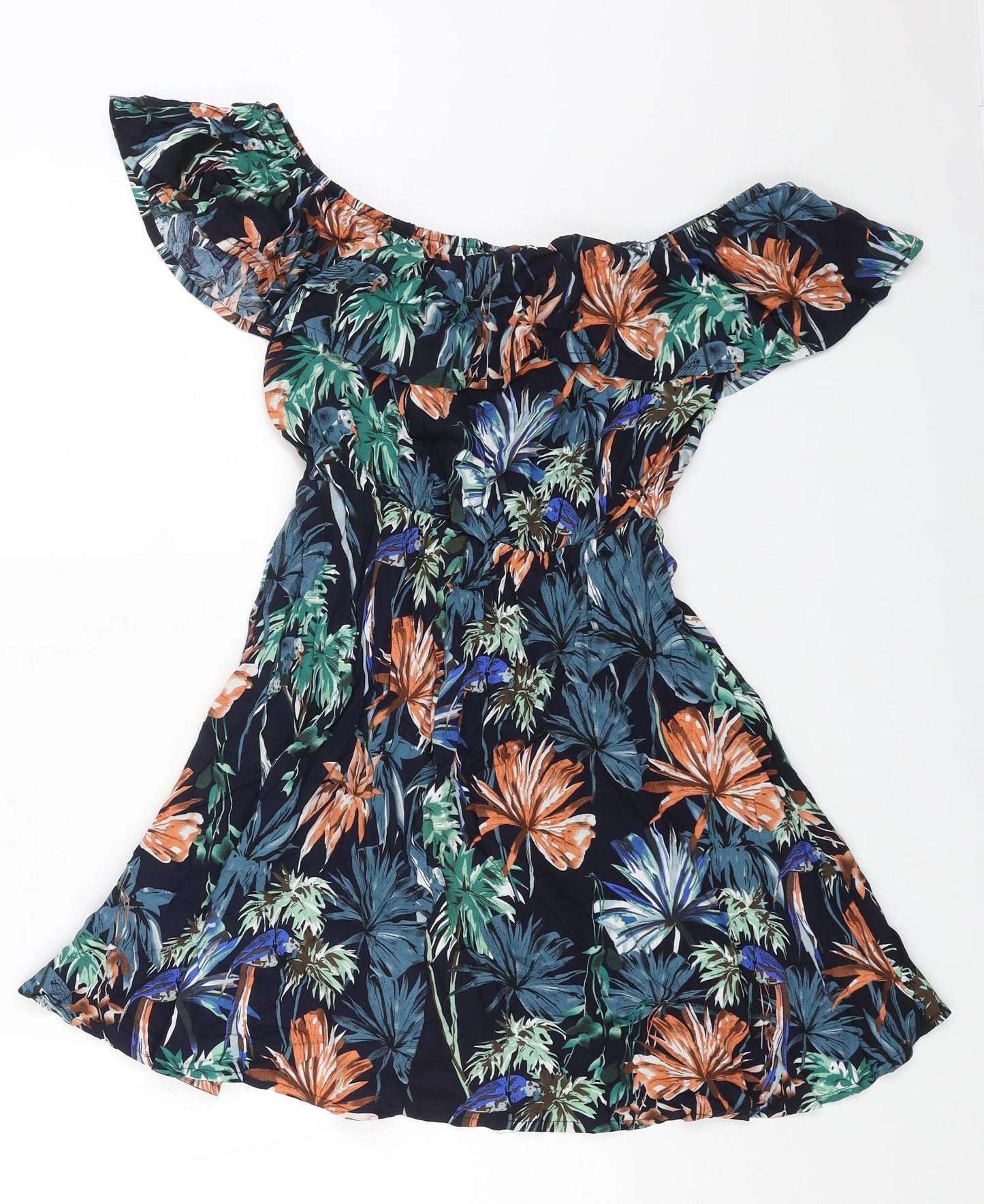 SheIn Womens Blue Floral Viscose Fit & Flare Size XS Off the Shoulder Pullover