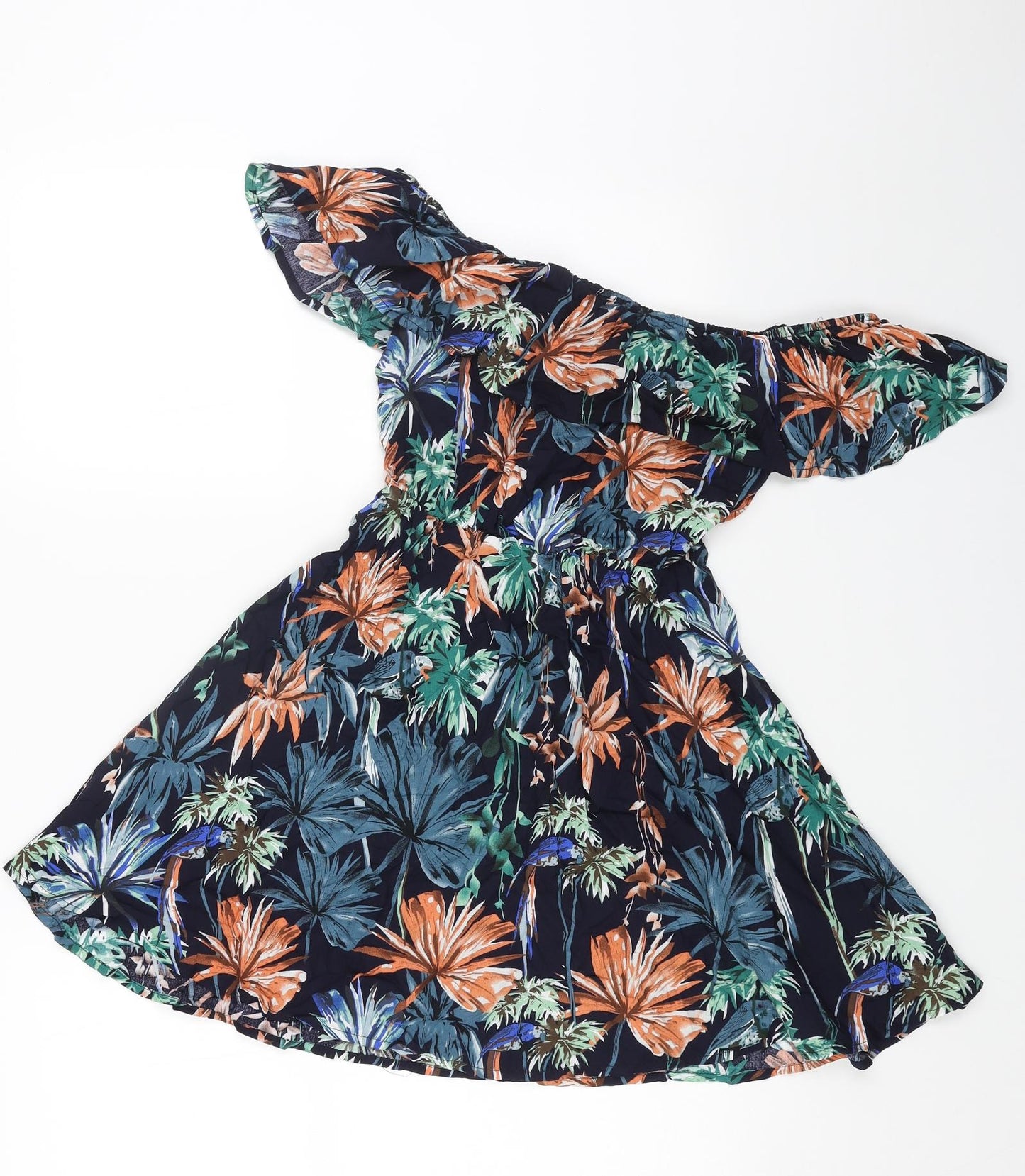 SheIn Womens Blue Floral Viscose Fit & Flare Size XS Off the Shoulder Pullover