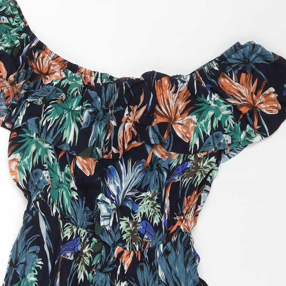 SheIn Womens Blue Floral Viscose Fit & Flare Size XS Off the Shoulder Pullover