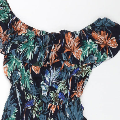 SheIn Womens Blue Floral Viscose Fit & Flare Size XS Off the Shoulder Pullover