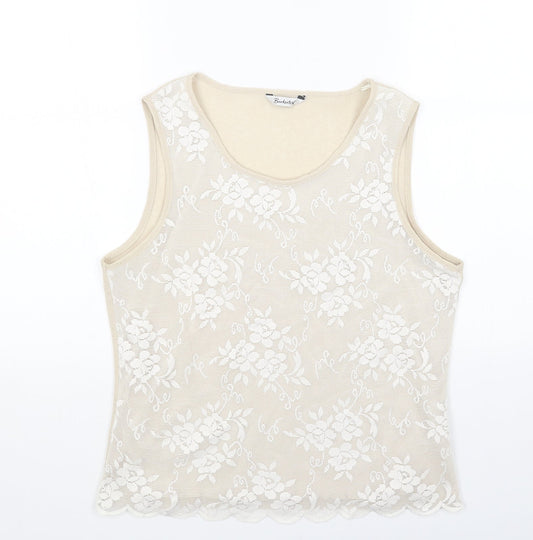 Berkertex Womens Beige Floral Polyester Basic Tank Size 16 Round Neck - Lace Overlay
