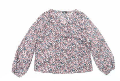 SheIn Womens Pink Geometric Polyester Basic Blouse Size L V-Neck