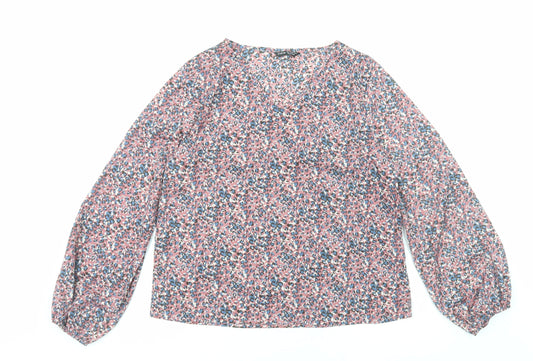 SheIn Womens Pink Geometric Polyester Basic Blouse Size L V-Neck