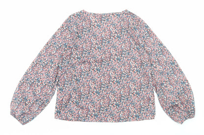 SheIn Womens Pink Geometric Polyester Basic Blouse Size L V-Neck