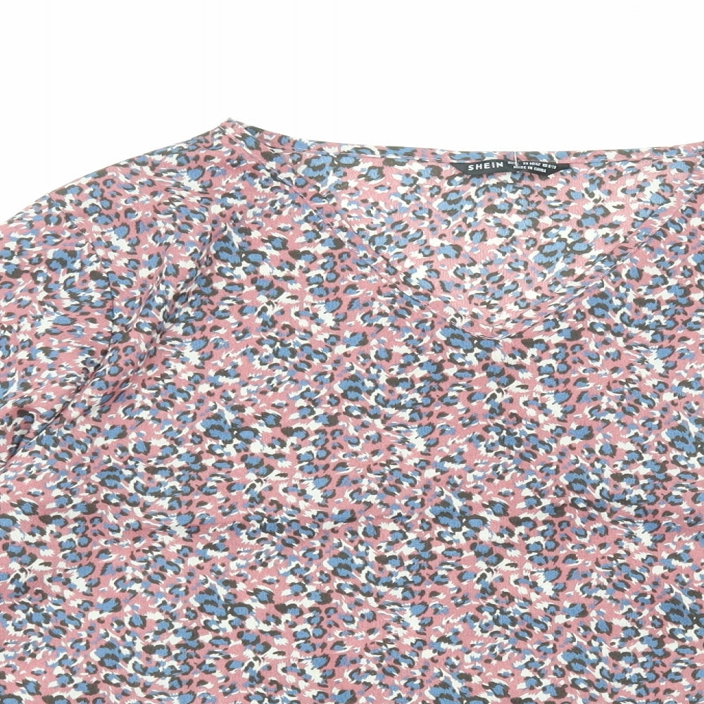 SheIn Womens Pink Geometric Polyester Basic Blouse Size L V-Neck