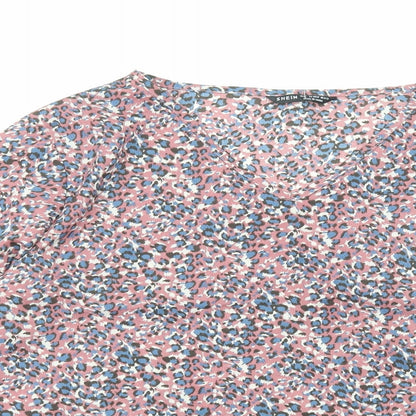 SheIn Womens Pink Geometric Polyester Basic Blouse Size L V-Neck