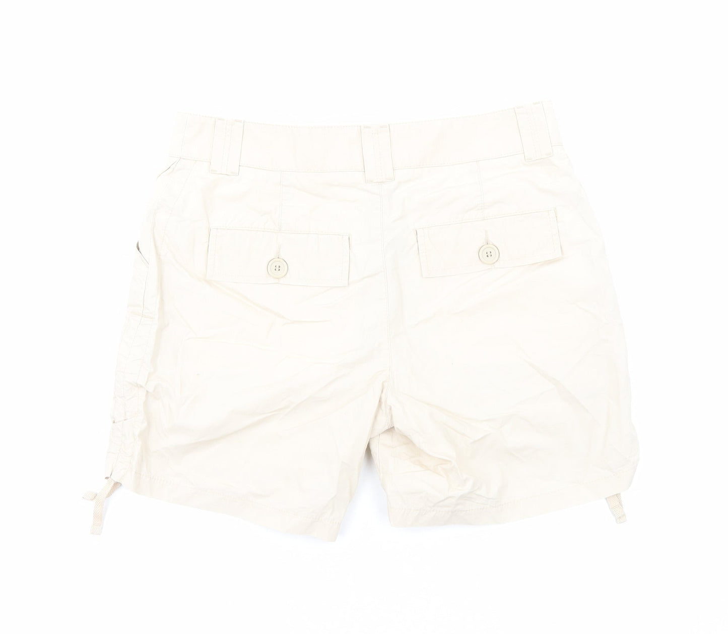 Marks and Spencer Womens Beige Cotton Chino Shorts Size 12 Regular Zip - Ruched Detail